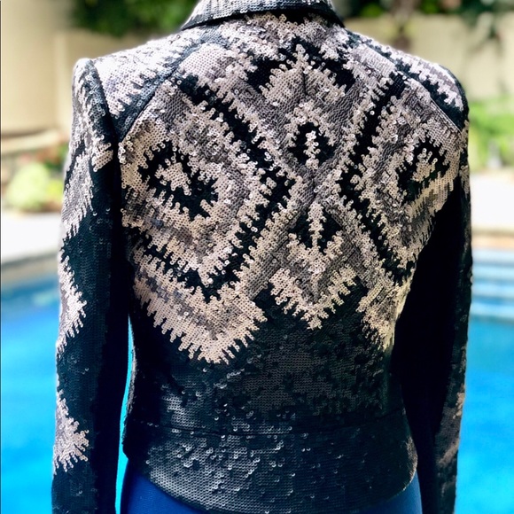 BCBGMAXAZRIA Abel Jacket Geometric Sequined S - Picture 3 of 8